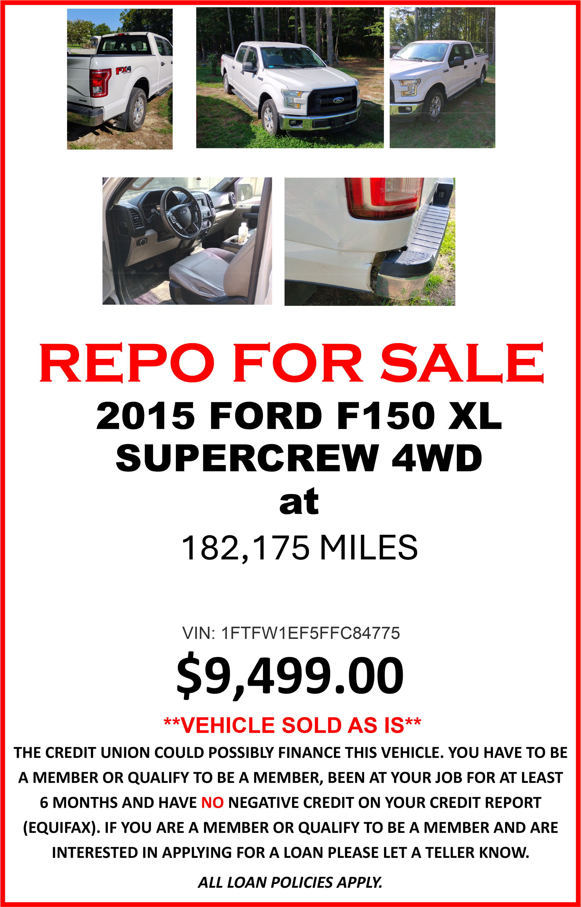 REPO FOR SALE 2015 F-150 supercab TRUCK